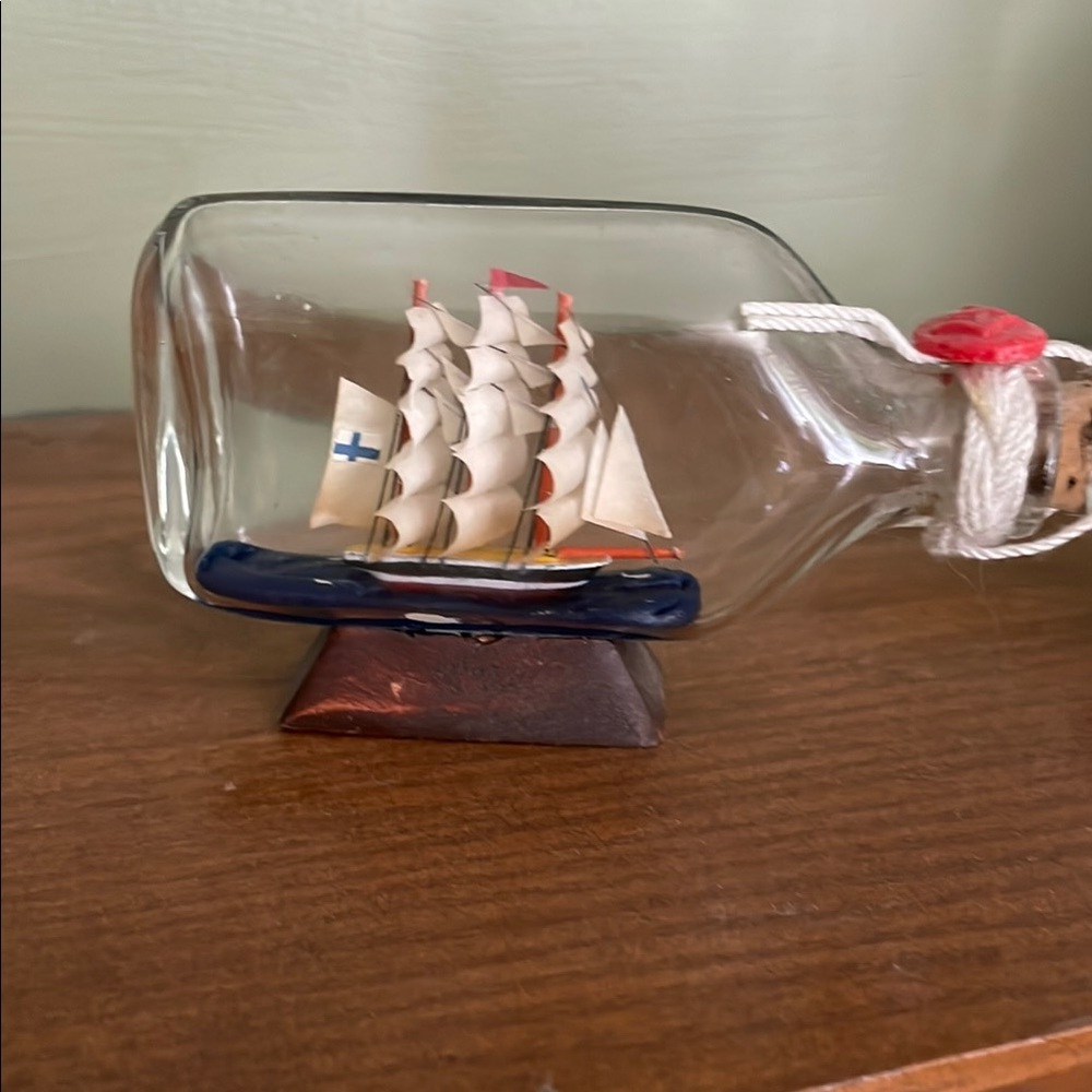 Ship in a Bottle with Wooden Stand
